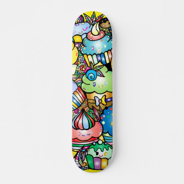 Colorful Cartoon Cupcakes Skateboard (Front)