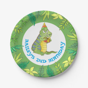 Colorful Cartoon Dinosaur Birthday T Rex Paper Plates