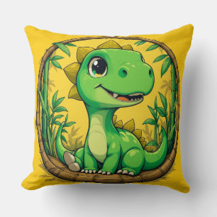 Colorful Cartoon Dinosaur Throw Pillow
