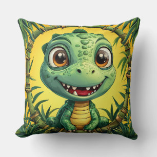Colorful Cartoon Dinosaur Throw Pillow