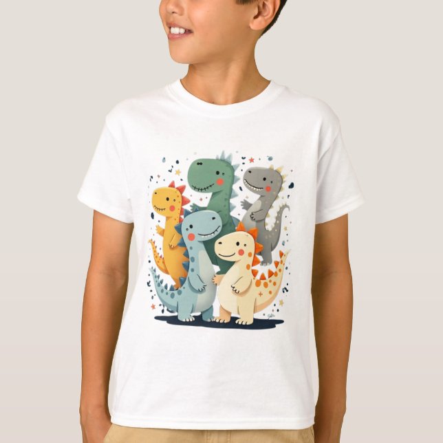 Colorful Cartoon Dinosaurs Kids T-Shirt (Front)