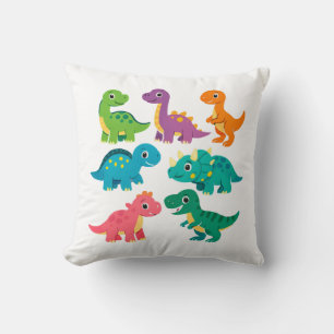 Colorful Cartoon Dinosaurs Throw Pillow Design
