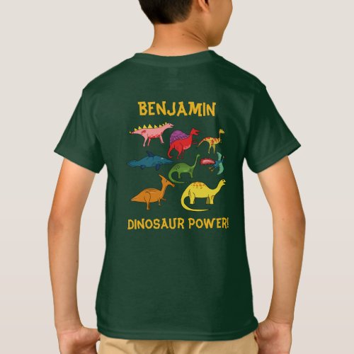 Colorful Cartoon Dinosaurs with Custom Name T_Shirt