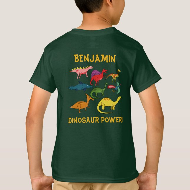 Colorful Cartoon Dinosaurs with Custom Name T-Shirt (Back)