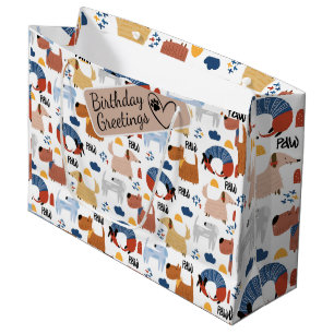 Colorful cartoon dog doodle seamless pattern large gift bag