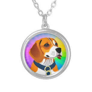 Colorful Cartoon Dog Illustration Silver Plated Necklace