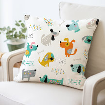 Colorful Cartoon Dogs Throw Pillow