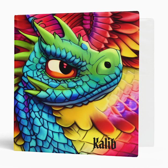 Colorful Cartoon Dragon  3 Ring Binder (Front/Inside)