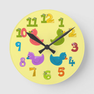 Colorful Cartoon Ducks Children's Round Clock