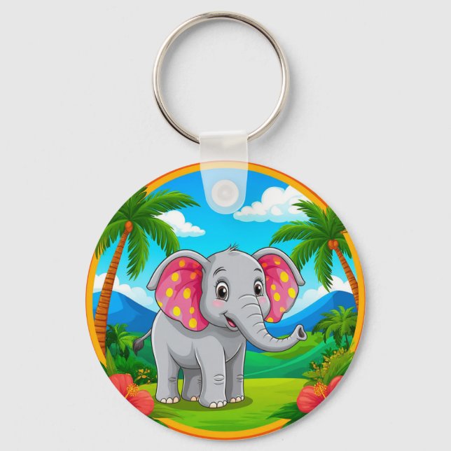 🐘 Colorful Cartoon Elephant Tropical Fun  Keychain (Front)