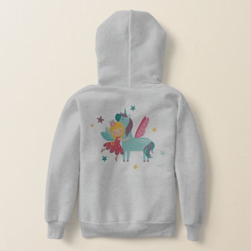 Colorful cartoon fairy and unicorn hoodie