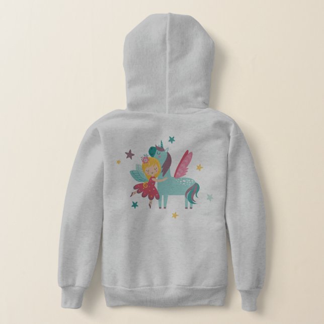 Colorful cartoon fairy and unicorn hoodie (Laydown Back)