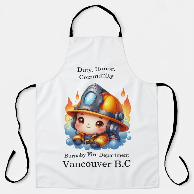 Colorful cartoon firefighter ready! apron (Front)