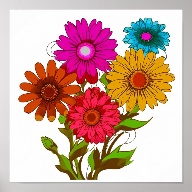 Colorful Cartoon Flower  Poster (Front)