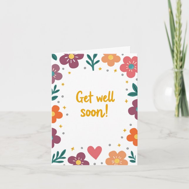 Colorful Cartoon Flowers Get Well Card (Front)