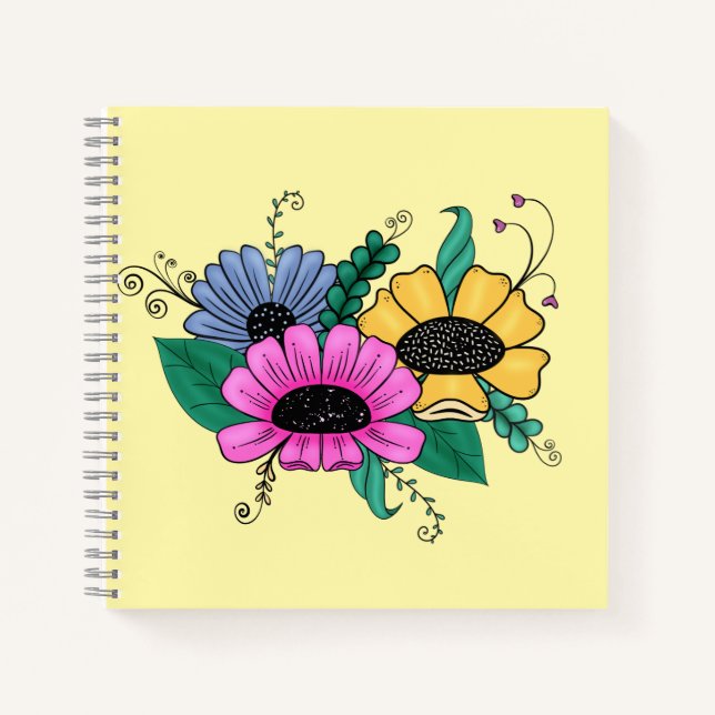 Colorful Cartoon Flowers Notebook (Front)