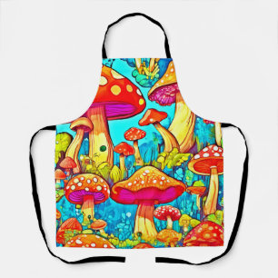 Colorful Cartoon Fungi Fantasies Apron