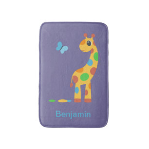 Colorful Cartoon Giraffe and Butterfly Bathroom Mat
