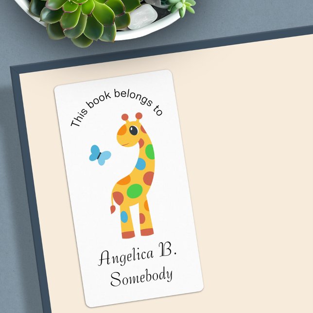 Colorful Cartoon Giraffe and Butterfly Bookplate (Creator Uploaded)