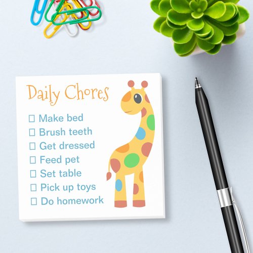 Colorful Cartoon Giraffe Daily Chores List Post_it Notes