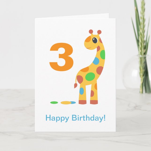 Colorful Cartoon Giraffe Happy Birthday Custom Age Card (Front)