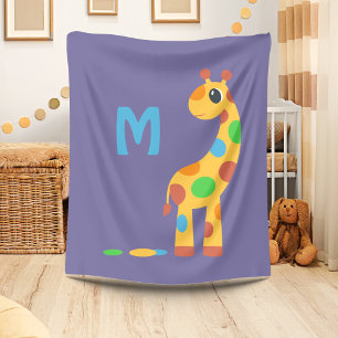 Colorful Cartoon Giraffe Monogram Fleece Blanket