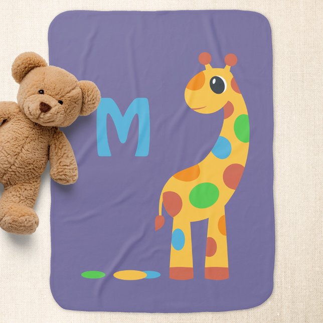 Colorful Cartoon Giraffe Monogram Swaddle Blanket (Creator Uploaded)