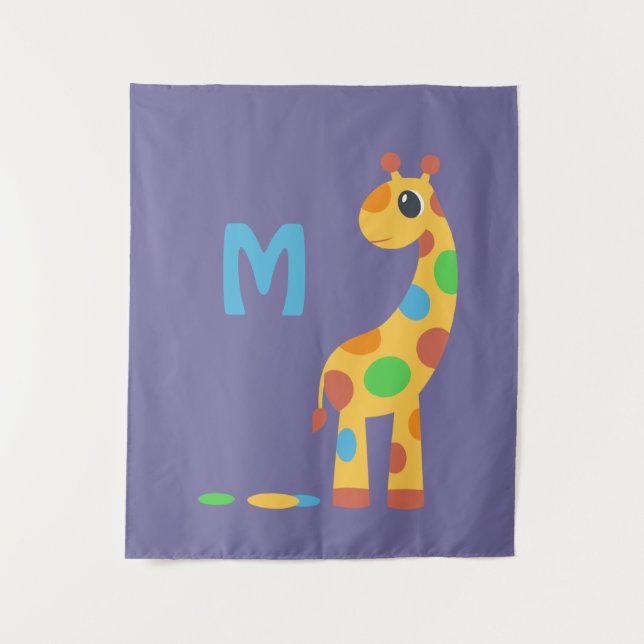 Colorful Cartoon Giraffe Monogram Tapestry (Front)