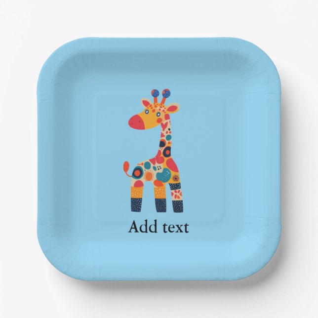 Colorful Cartoon Giraffe Template Paper Plates (Front)