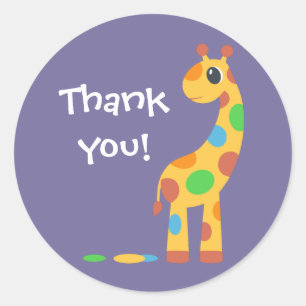 Colorful Cartoon Giraffe Thank You Classic Round Sticker