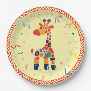 Colorful Cartoon Giraffe with Confetti Paper Plates