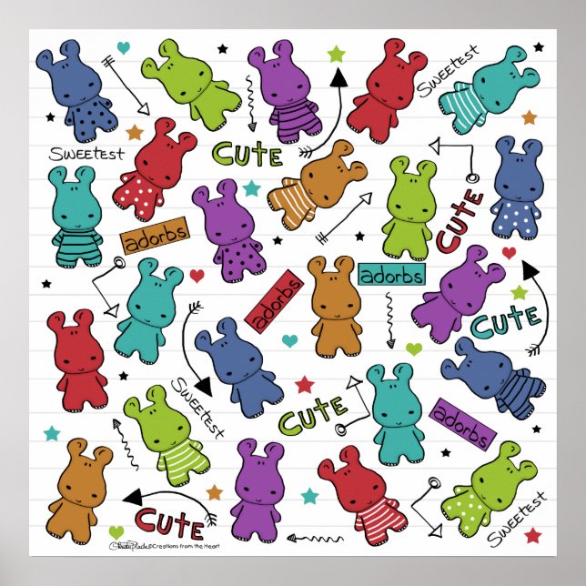 Colorful Cartoon Hippo Pattern Poster (Front)