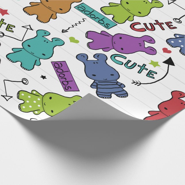 Colorful Cartoon Hippo Pattern Wrapping Paper (Corner)