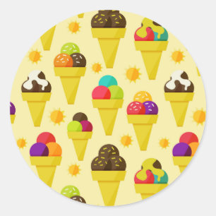 Colorful Cartoon Ice Cream Cones Classic Round Sticker
