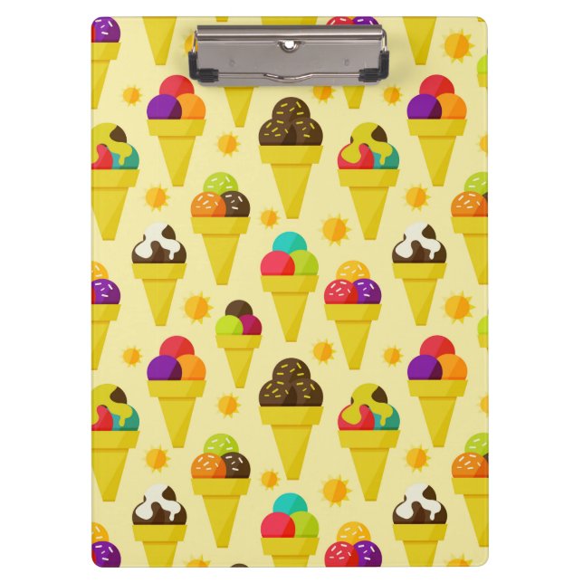 Colorful Cartoon Ice Cream Cones Clipboard (Front)