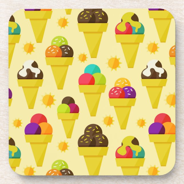 Colorful Cartoon Ice Cream Cones Coaster (Front)
