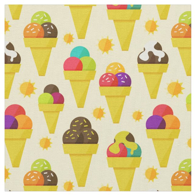 Colorful Cartoon Ice Cream Cones Fabric (Close Up)