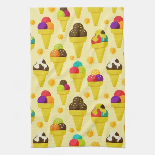Colorful Cartoon Ice Cream Cones Kitchen Towel