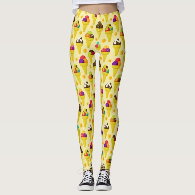 Colorful Cartoon Ice Cream Cones Leggings (Front)