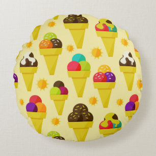 Colorful Cartoon Ice Cream Cones Round Pillow