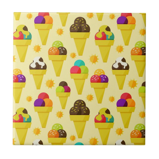 Colorful Cartoon Ice Cream Cones Tile (Front)
