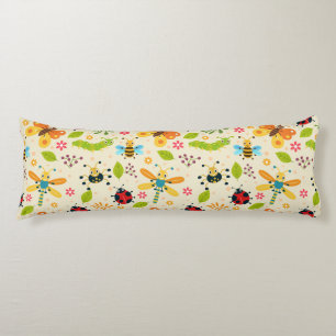 Colorful Cartoon Insects With Flowers and Leaves Body Pillow