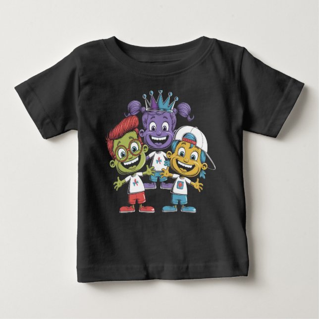 Colorful Cartoon Kids with Playful Expressions Baby T-Shirt (Front)