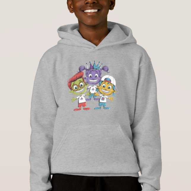 Colorful Cartoon Kids with Playful Expressions Hoodie (Front)
