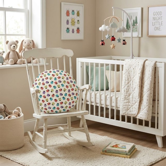 Colorful Cartoon Ladybugs Pattern  Round Pillow (Creator Uploaded)