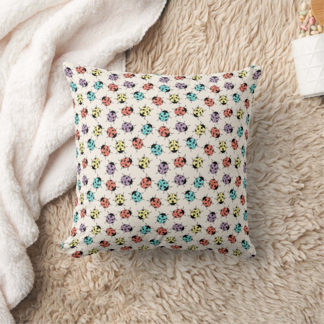 Colorful Cartoon Ladybugs Pattern  Throw Pillow (Blanket)
