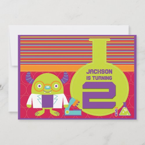 Colorful Cartoon Mad Scientist 2nd Birthday Party Invitation