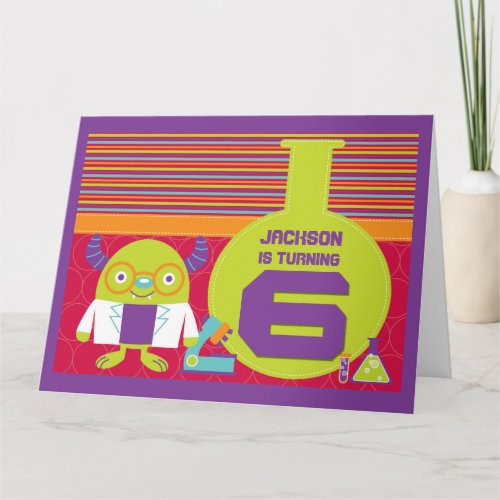 Colorful Cartoon Mad Scientist 6th Birthday Card