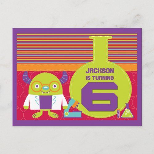 Colorful Cartoon Mad Scientist 6th Birthday Postcard