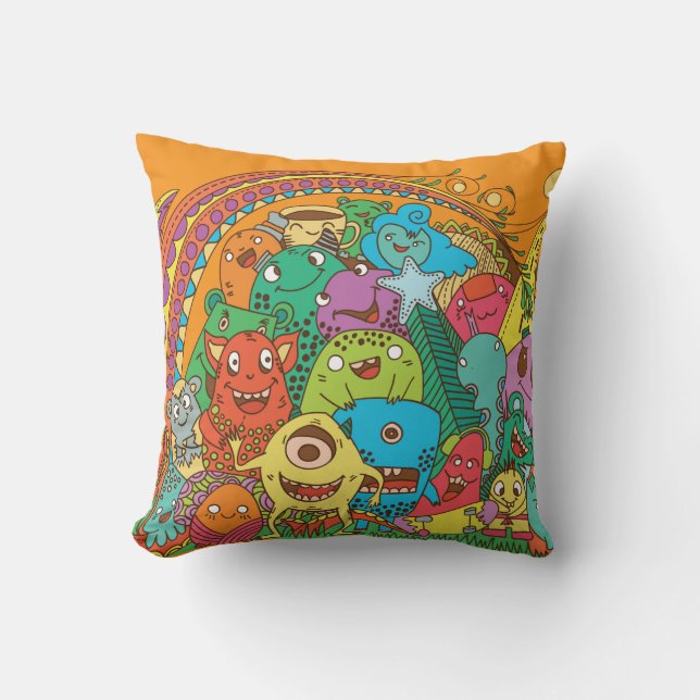 Colorful Cartoon Monster Throw Pillow (Front)